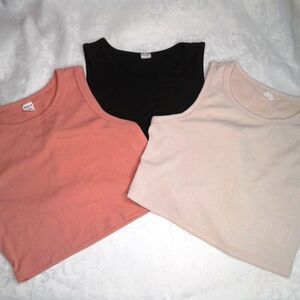 Tween Girls' 11-12Y Round Neck Crop Tank Tops Set of 3 Black Bone Pink Layering